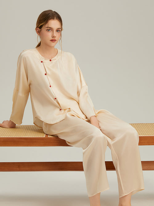 100% Mulberry Silk Cherry Long-Sleeve Pyjama Set