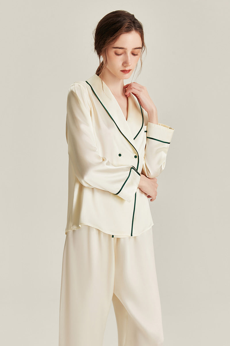 100% Mulberry Silk Piped Pyjama Set