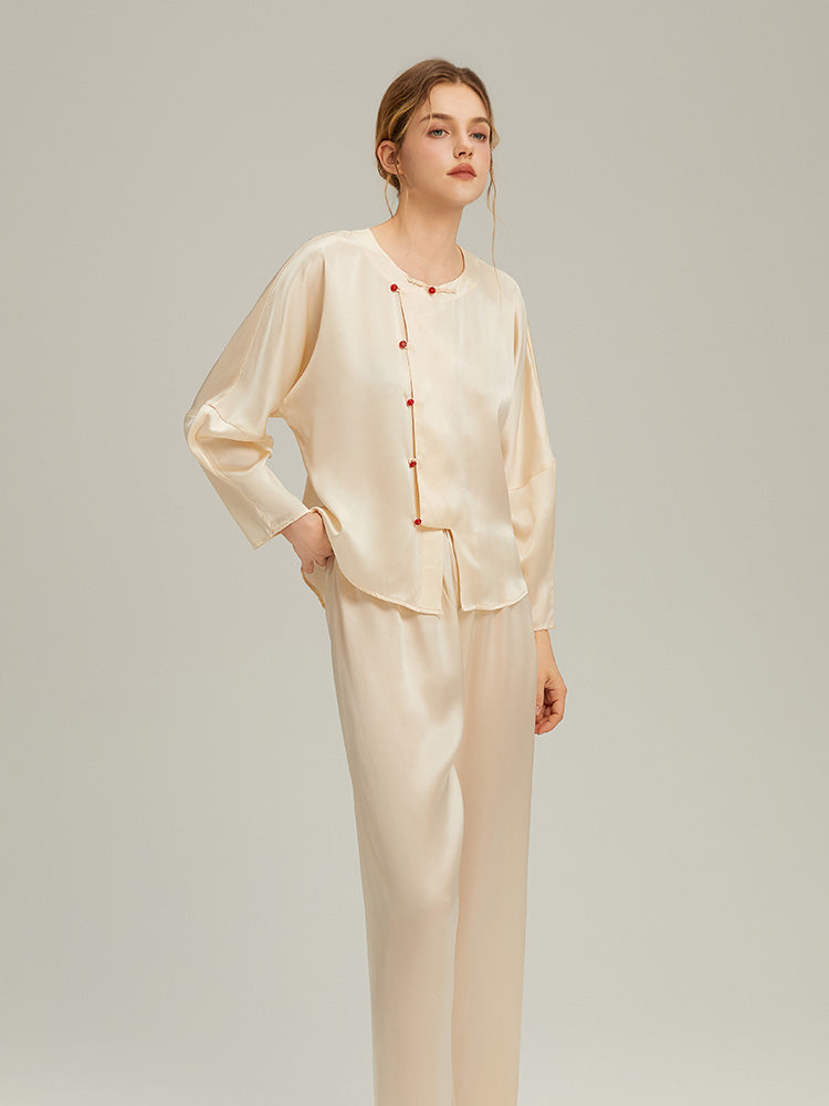 100% Mulberry Silk Cherry Long-Sleeve Pyjama Set