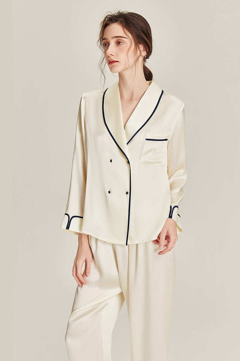 100% Mulberry Silk Piped Pyjama Set
