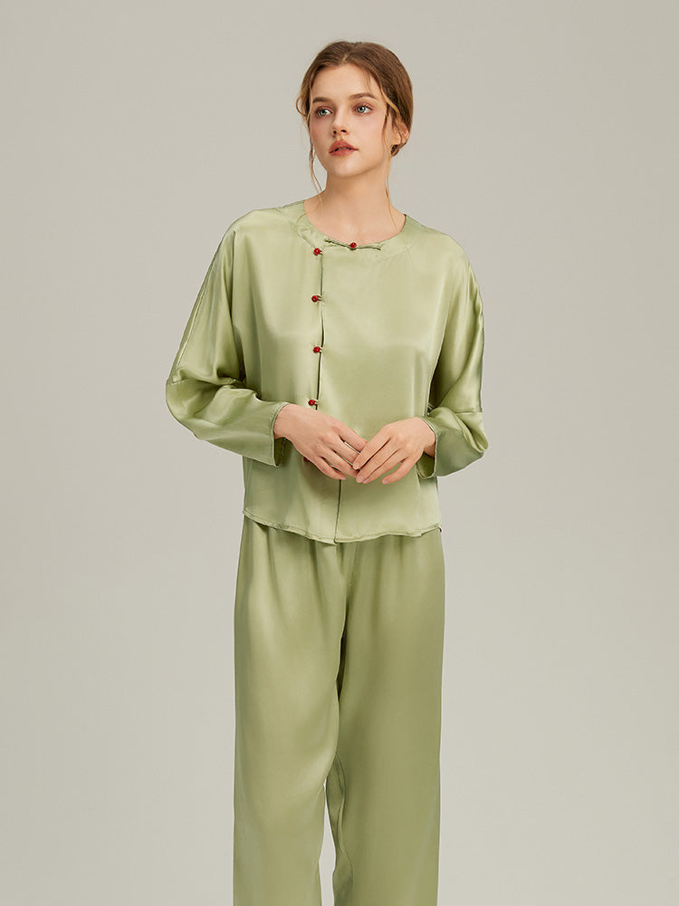 100% Mulberry Silk Cherry Long-Sleeve Pyjama Set