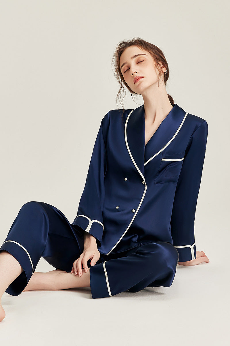 100% Mulberry Silk Piped Pyjama Set