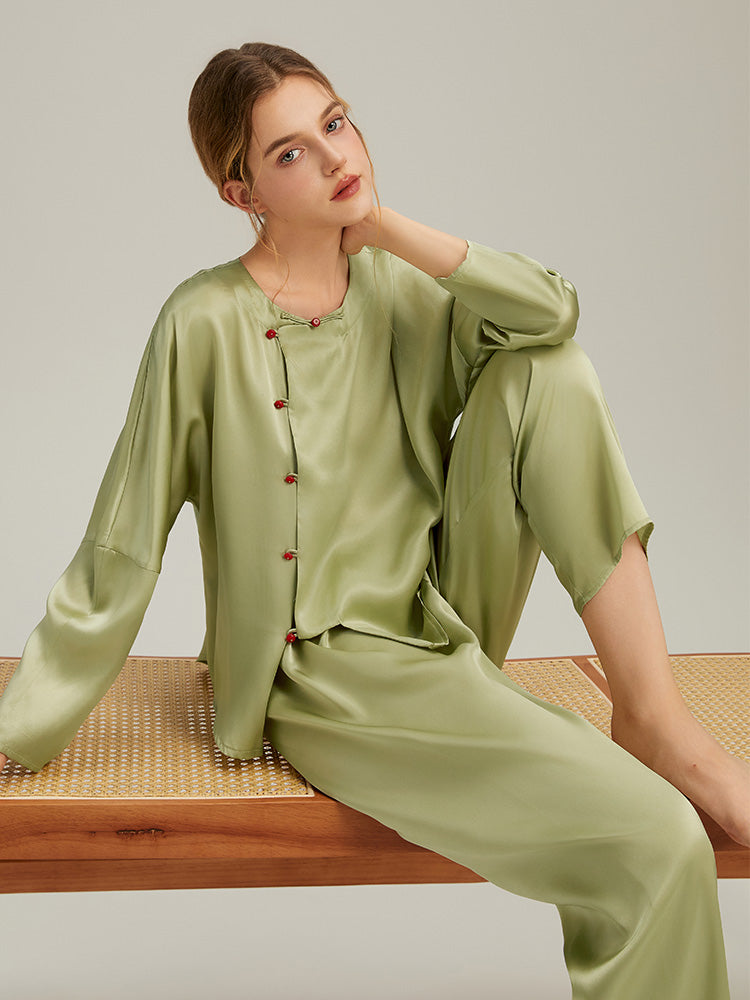 100% Mulberry Silk Cherry Long-Sleeve Pyjama Set