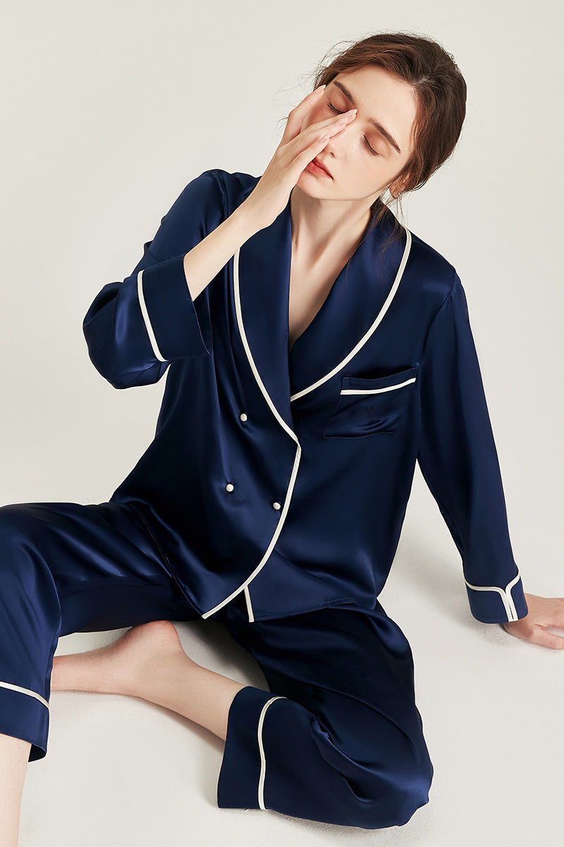 100% Mulberry Silk Piped Pyjama Set