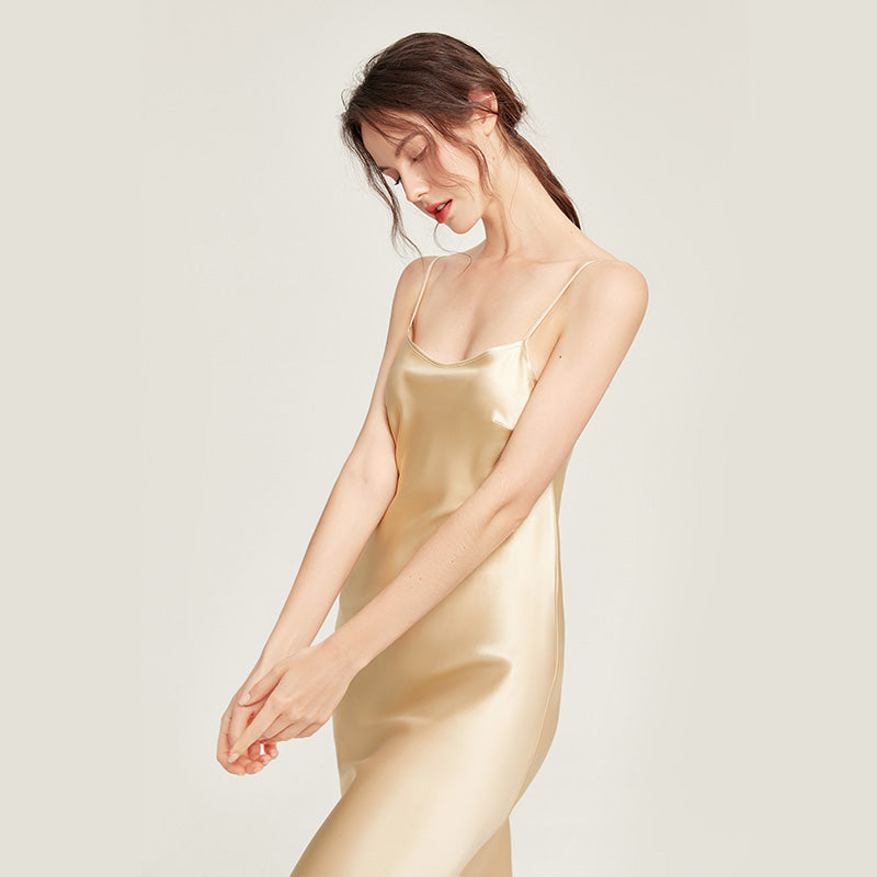 100% Mulberry Silk Mid-Long Slip Dress