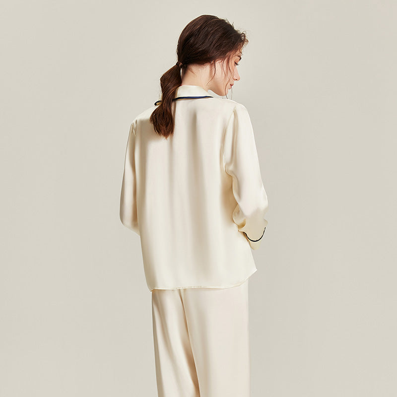 100% Mulberry Silk Piped Pyjama Set