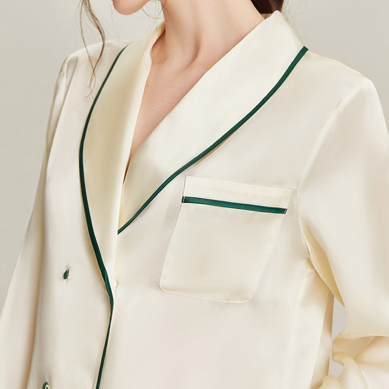 100% Mulberry Silk Piped Pyjama Set