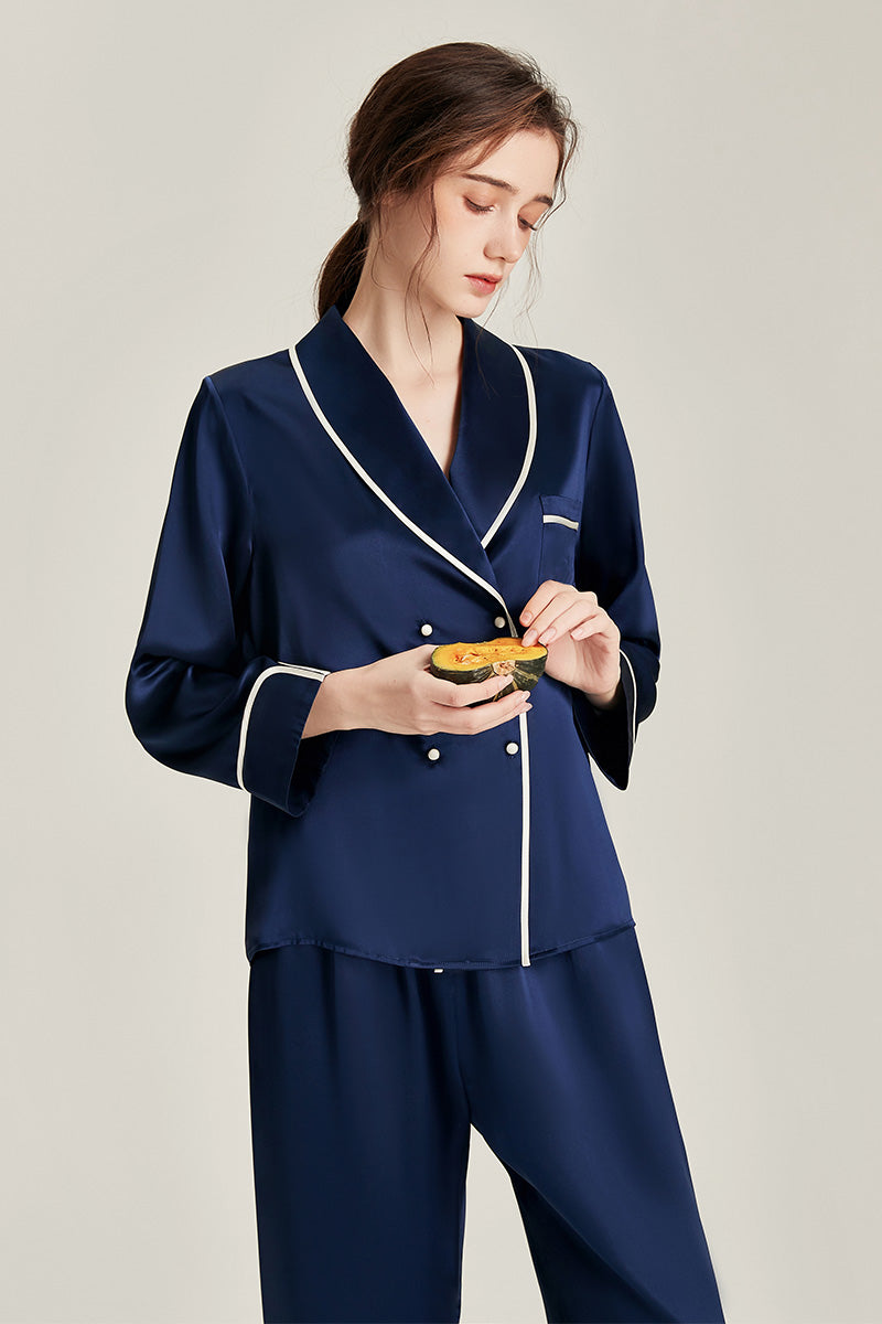 100% Mulberry Silk Piped Pyjama Set