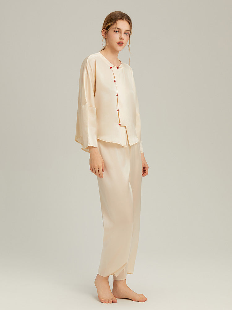 100% Mulberry Silk Cherry Long-Sleeve Pyjama Set