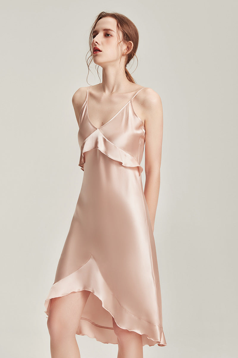 100% Mulberry Silk Ruffle Hem Pyjama Set