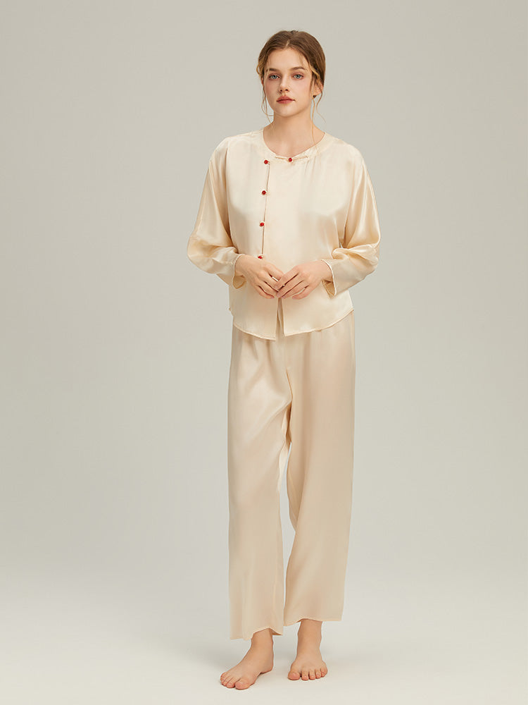 100% Mulberry Silk Cherry Long-Sleeve Pyjama Set