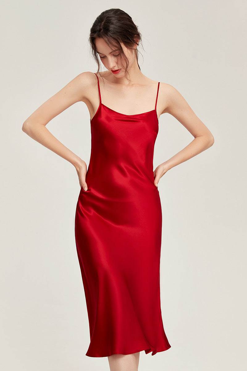 100% Mulberry Silk Mid-Long Slip Dress