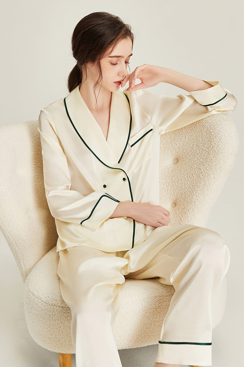 100% Mulberry Silk Piped Pyjama Set