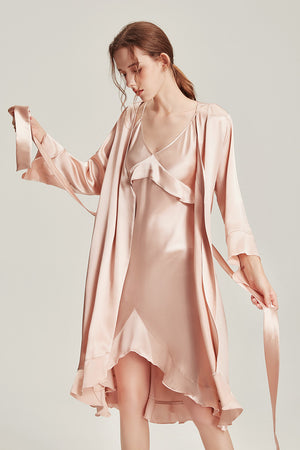 100% Mulberry Silk Ruffle Hem Pyjama Set