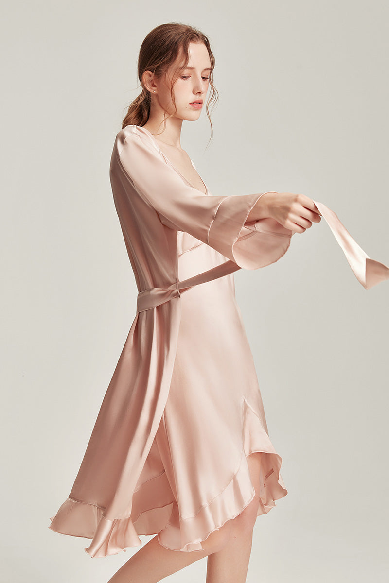 100% Mulberry Silk Ruffle Hem Pyjama Set