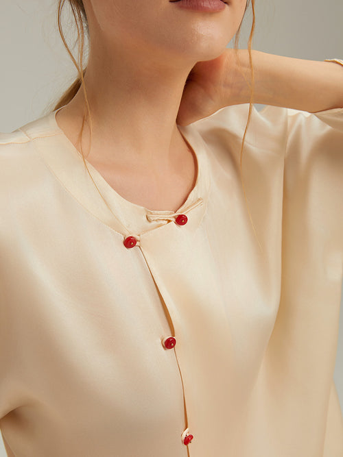 100% Mulberry Silk Cherry Long-Sleeve Pyjama Set