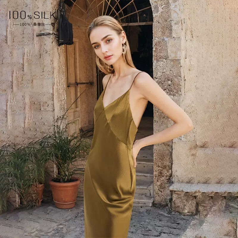 Petal Slip Dress – 100% Mulberry Silk Midi Dress