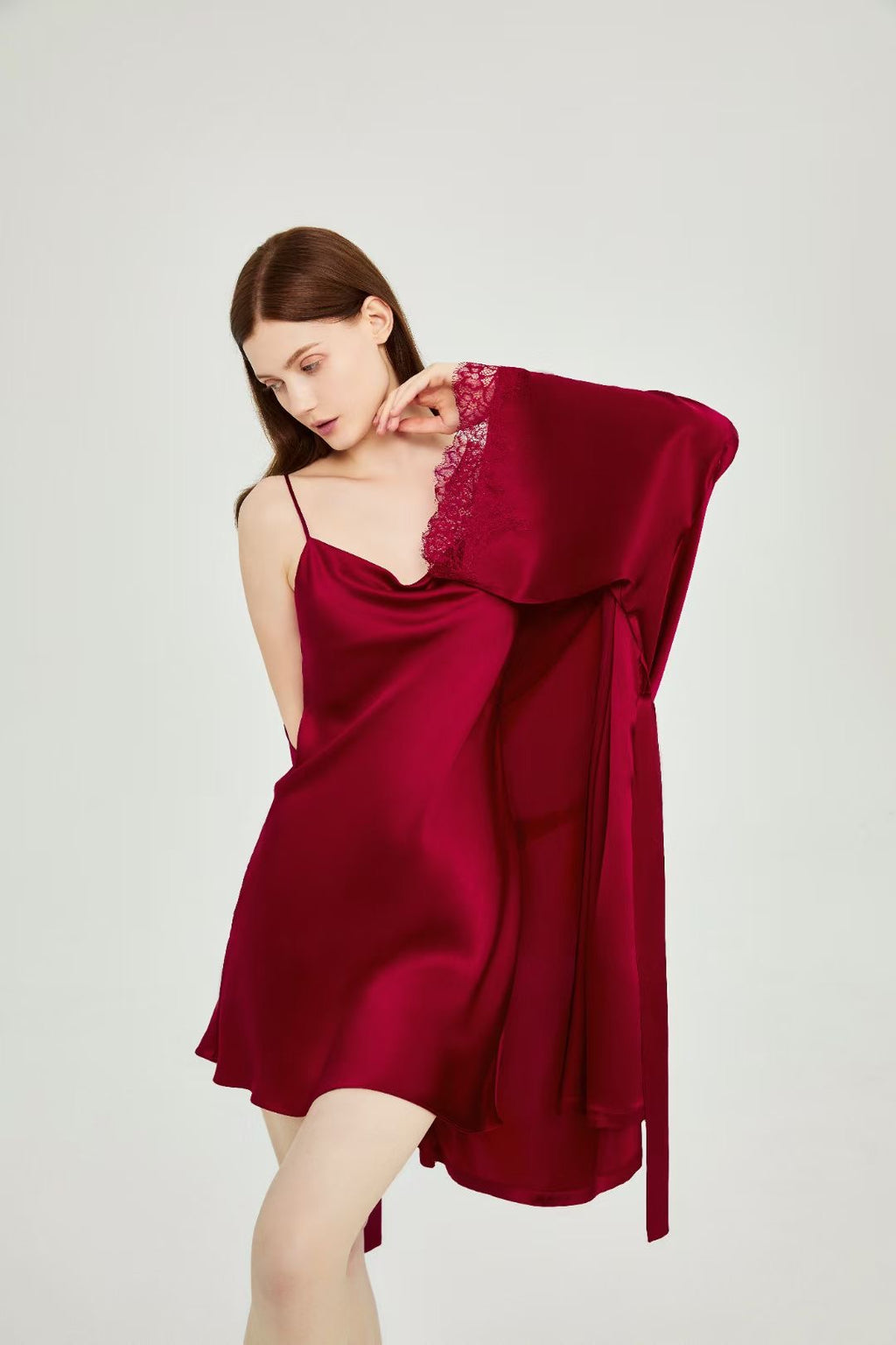 Scarlet Dusk – 100% Mulberry Silk Cowl Neck Slip Dress